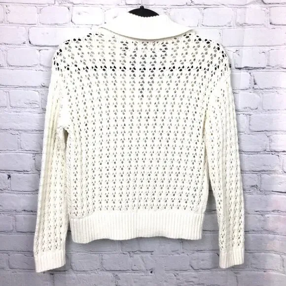 Loft Petites Cottagecore Open Knit Split Neck Cream Pullover Sweater Size XXS - Picture 7 of 13
